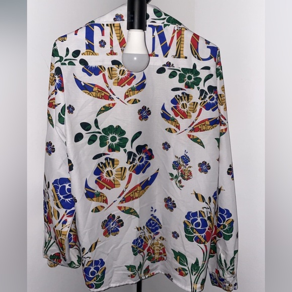 WHITE FASHION LUXURY TMMG HAITI FLAG HIBISCUS CHOUBLAK DRESS SHIRT - Picture 4 of 5